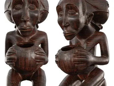 Traditional African Wood Sculpture - Carved Tribal Figure Low-poly 3D model