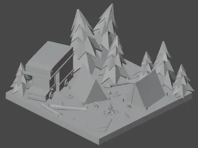 Isometric Camp Diorama Low-poly 3D model