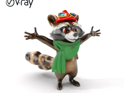Adventurous Raccoon with Scarf Rigged and Animated Character ... Low-poly 3D model