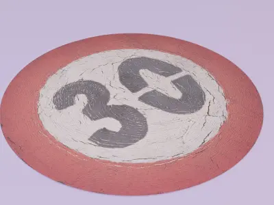 Road sign 30 km per hour high-poly 3D model