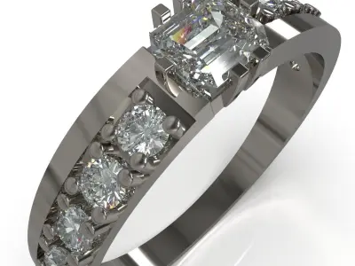 Emerald cut engagement ring 3D print model purchase