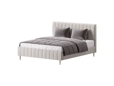Wooden Non-Adjustable White Upholstered Modern Bed 3D model