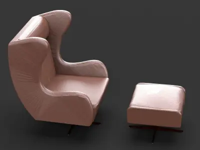 Luxury Accent chair with Footstool 3D model