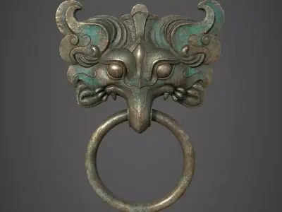 Ancient Chinese Bronze mythical beast Door Knocker PBR Material  3D model