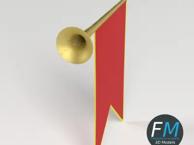 Small medieval trumpet with banner 3D model