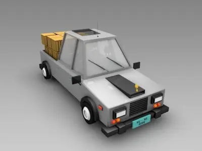 low poly car truck with boxes in back Low-poly 3D model