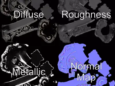 Vintage Ornate Handle model pack Low-poly 3D model