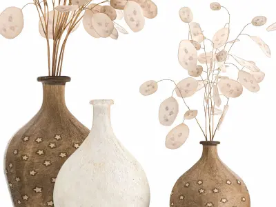 Bouquet of dried flowers Lunaria in a clay vase 131 3D model