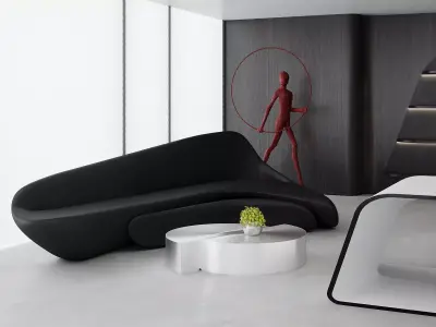 Ultra Modern Executive Office Interior with Curved Desk 3D model