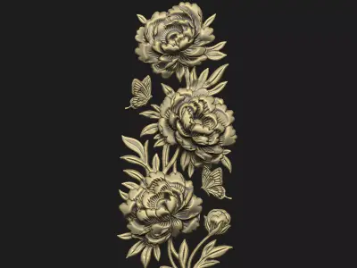 Cad artcam cnc decor wood cluster peony wall panel door border 3D print model