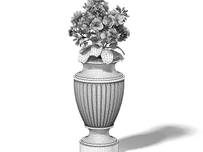 Stone Vase with Flowers 3D Model 3D model
