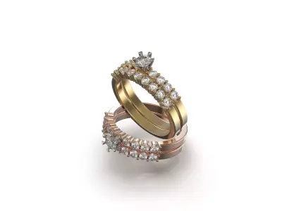 Two Tone Diamond Engagement Ring Set 3D Model STL 3DM 3D print model