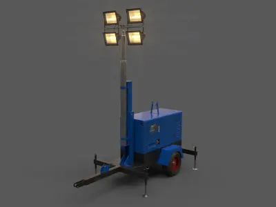 PBR Mobile Light Tower Generator A - Blue  Low-poly 3D model