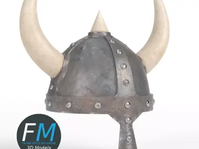 Medieval helmet with horns 3D model
