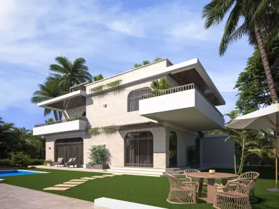 Modern Tropical Luxury Villa Exterior Scene 3D model