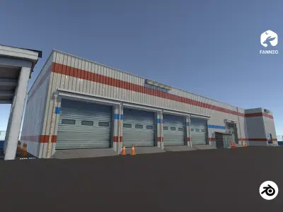Modular - Car Service Garage Parking Interior Exterior - Blender Low-poly 3D model