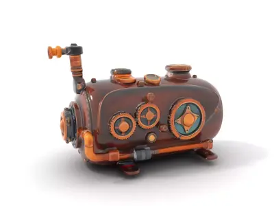 Steampunk Industrial Boiler Model Pack with Detailed Machinery Low-poly 3D model