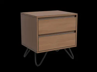 Red Walnut Effect Black Bedside Table Low-poly 3D model