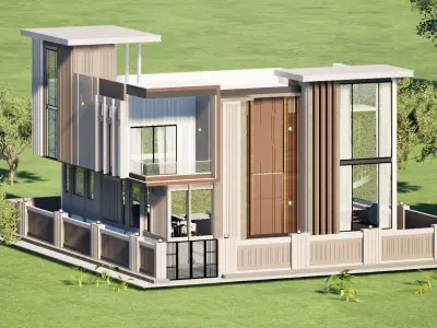 Modern Bungalow with Private Villa Aesthetic  Low-poly 3D model