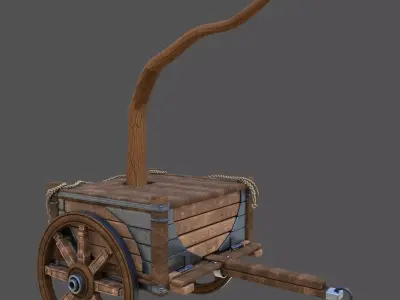 Caravan - 1 wooden cart with long horn 3D model