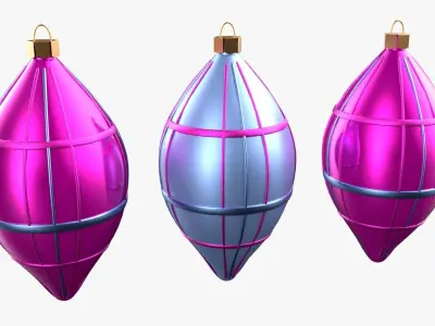 Christmas Tree Ornament Set6 - Pink LightBlue Low-poly 3D model