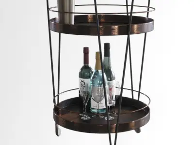 Serving trolley with decor Low-poly 3D model