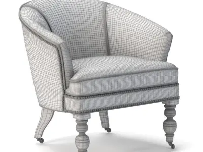 20th Century English Red Leather Barrel Chair 3D model