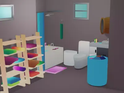 Lowpoly Bathroom with shelves and toilet Low-poly 3D model