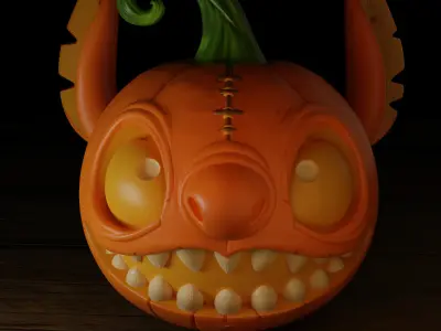 Stitch Carved Pumpkin and Candy Bowl 3D print model