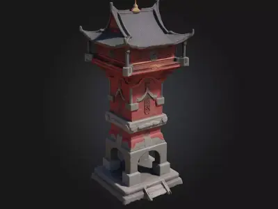 Pagoda Watchtower  Timeless Vigil with Eastern Aesthetic 3D model