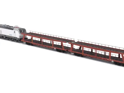 Autorack Train and Siemens Vectron Locomotive 3D model