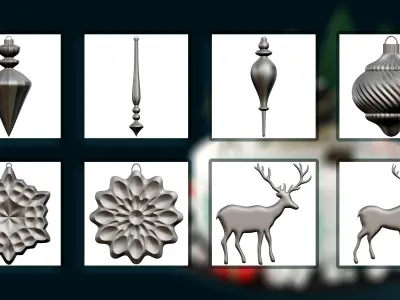 50 Christmas element and symbol 3D model Basemesh Low-poly 3D model