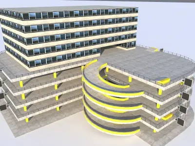 Inner City Multi-Storey Parking Lot Building Low-poly 3D model