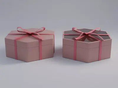 Gift Box Hex shape with Ribbon Low-poly 3D model