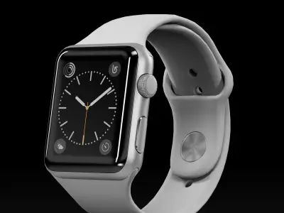 Apple Watch Silver Aluminum Case White Sport Band Low-poly 3D model