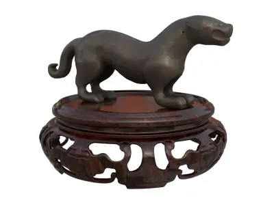 Ancient Chinese Tiger Talisman and Traditional wood table Low-poly 3D model