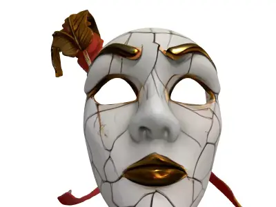 Elegant Cracked Golden Masquerade Mask Low-poly 3D model