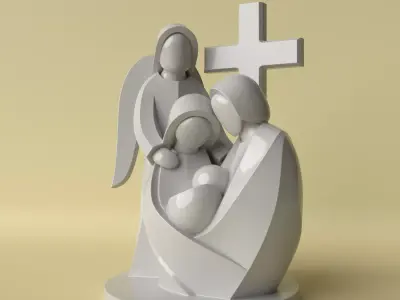 Minimalist Holy Family with Angel  Decorative Sculpture 3D print model