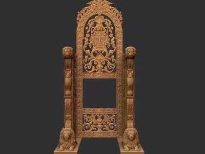 Carved church chair - Bishop stool wood carved 3D model