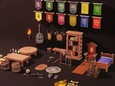 Stylized Fantasy Interiors Low Poly 3D Props Pack Low-poly 3D model