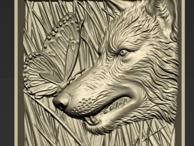 Wolf Head and Butterfly A71 3D print model
