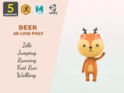 Stylized Deer Animated v001 Low-poly 3D model