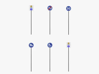 120 France Traffic Road Signs Low-poly 3D model