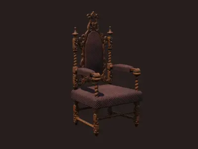 Renaissance Style HighBacked Chair model Low-poly 3D model