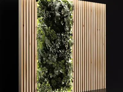 Wooden planks and vertical garden 3D model