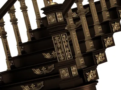 Carved Stair 02 Black Low-poly 3D model