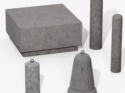 Granite Bollard Pack 3D Model Collection
