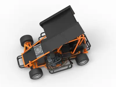 Pavement Winged 600 Micro sprint car Scale 1 to 25 3D print model