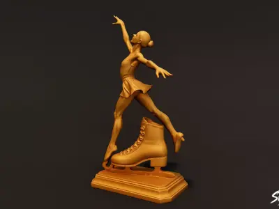 Golden Figure Skating Statue Low-poly 3D model