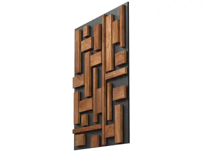Decorative black wall panel with wooden planks elements 3D model